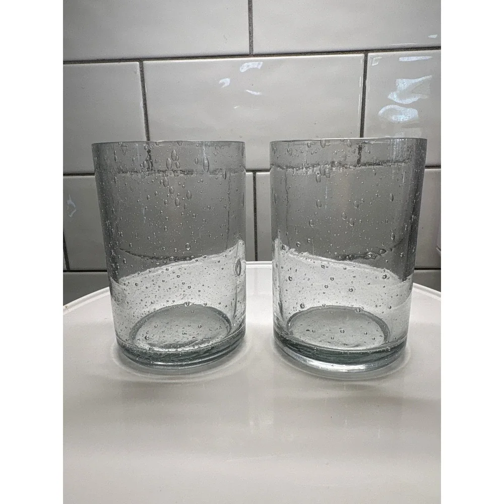 Vintage Mariposa Bubble Clear Glass Tumblers Set of 2 Bubbled Textured